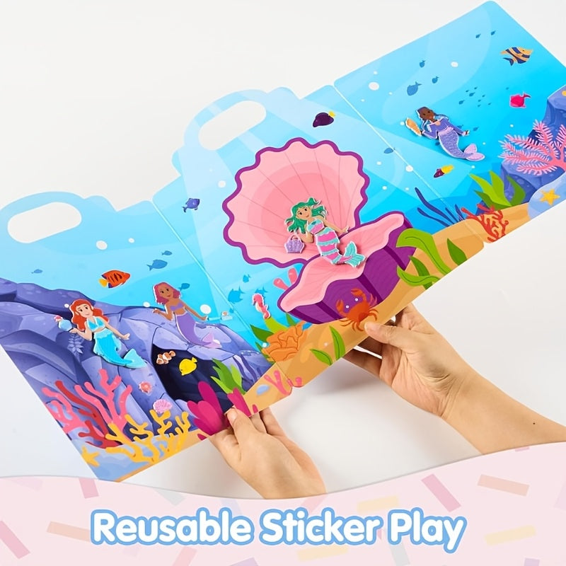 SYNCFUN 3pcs 3D Foam Sticker Books, Reusable Sticker Activity Books for Kids, Travel Toys for Airplane, Cute Restickable Stickers, Crafts Gifts - Fashion, Mermaid, Princess Dress-up