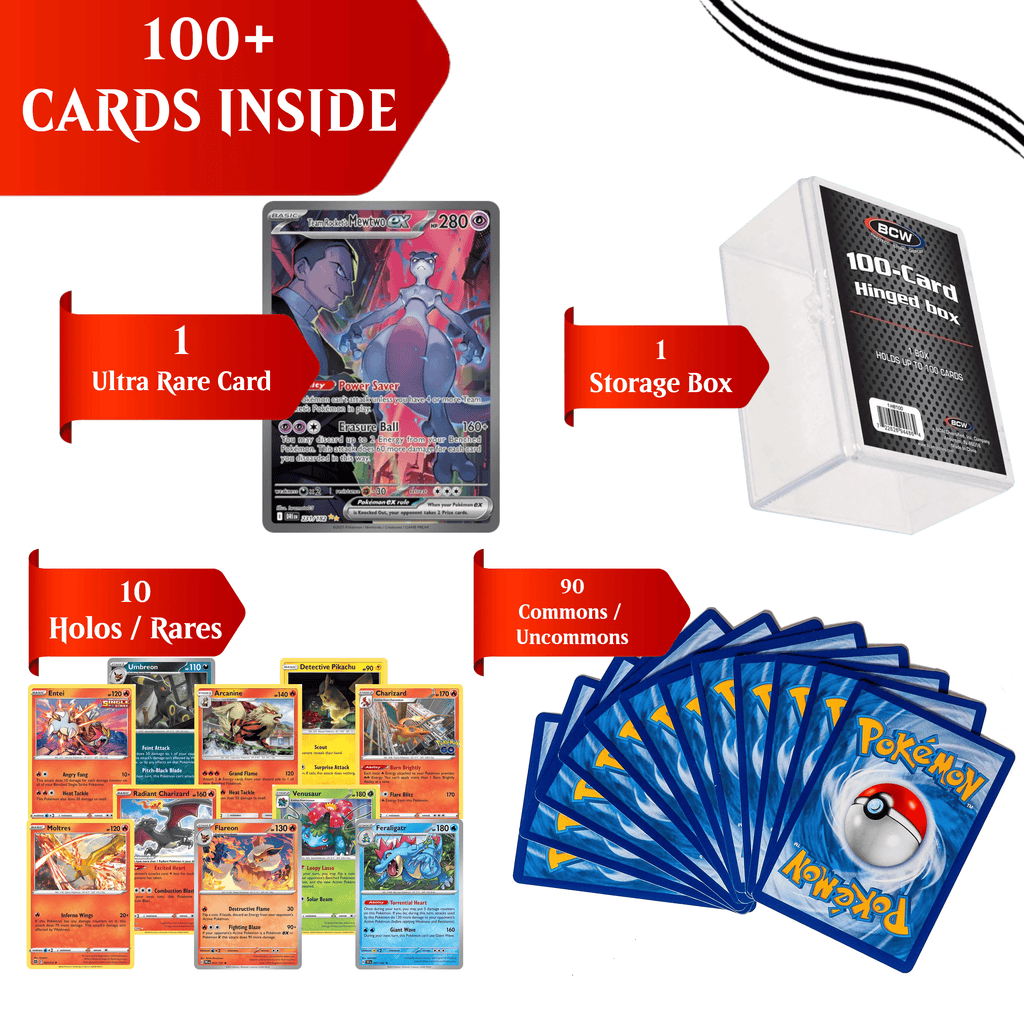 Collector Bundle | 100+ Pokémon Cards | 10x Holos/Rares | 1x IR, SIR, EX, GX, V, VSTAR, VMAX, or Full Art Guaranteed!!! | Authentic Trading Cards! |