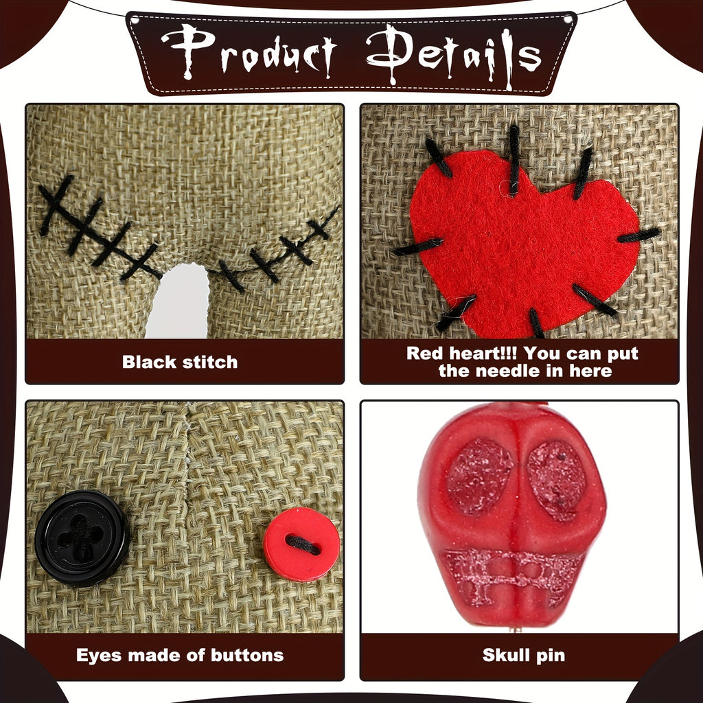 8pcs Voodoo Doll Set Include Horror Doll, 7pcs Skull Pins Ghost Doll Soft Revenge Dammit Creepy Dolls Pin Holder Voodoo Resin Metal Straight Pins Stress Relieving (Flaxen)