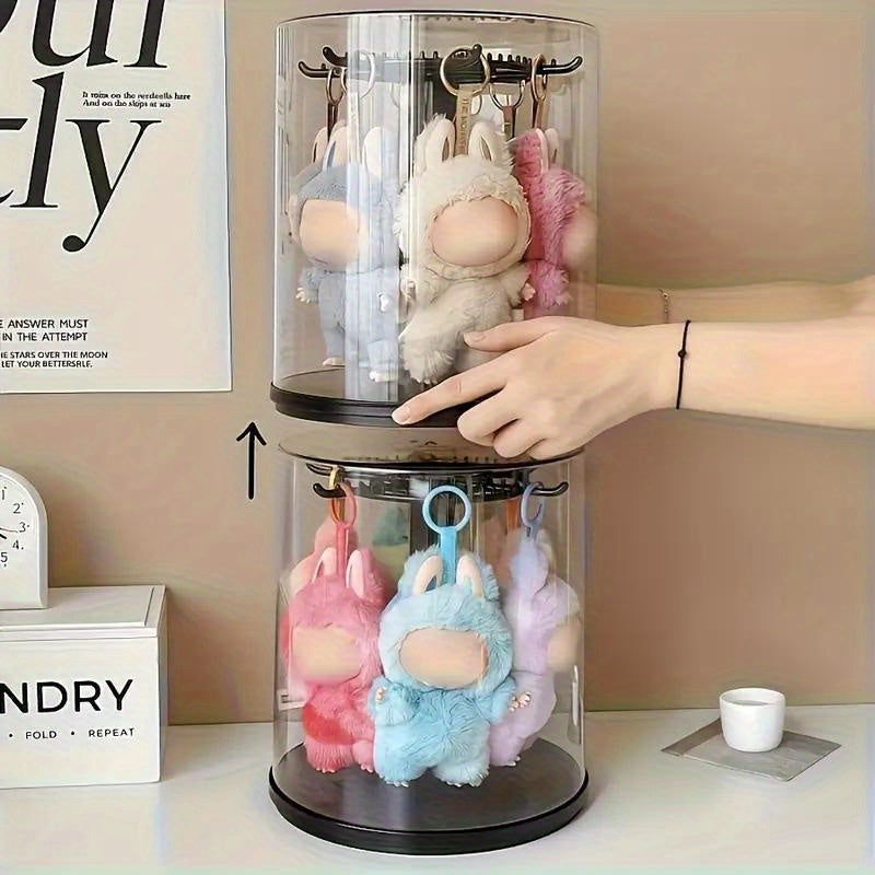 1pc 360-degree Rotating Acrylic Display Case Compatible with LABUBU - Lidded Doll Storage Box - with Transparent Dust Cover - Multi-layer Hanging Rack, for Plush Toys And Action Figure Collections - Does Not Include Dolls, Collection Storage,