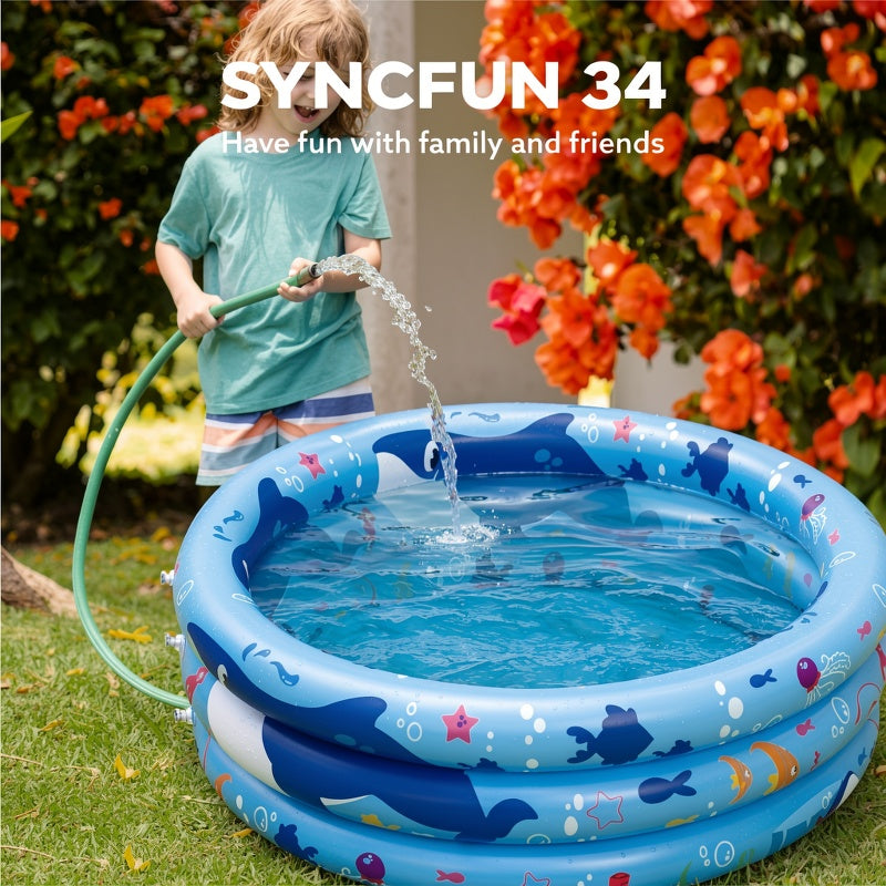 SYNCFUN 34"x10" Inflatable die Pool with Ocean Whale Pattern - 3-Ring Blue Pool for s & Dogs, 90lb Capacity, Portable Backyard Water Play Pit for Summer, Parties, Family Fun, Pet Cooling Station | Fun Play Area | Durable Inflatable for Halloween,Christmas