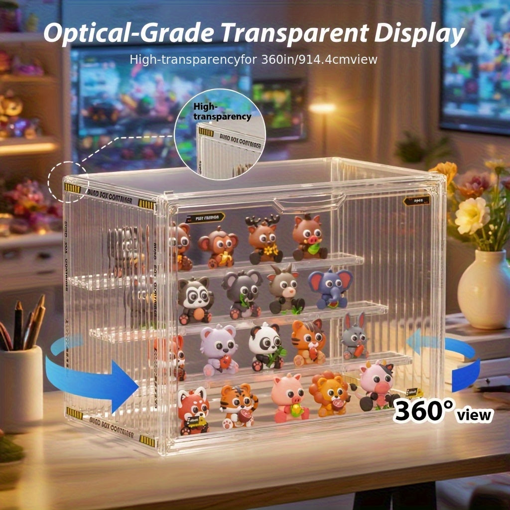 4-Tier Transparent Figure Display Box - Collector'S Acrylic Clear Protective Case, Magnetic Design for Desktop Placement, Figure Organizer, Large Size Box, Free Combination, Ideal for Doll Collections