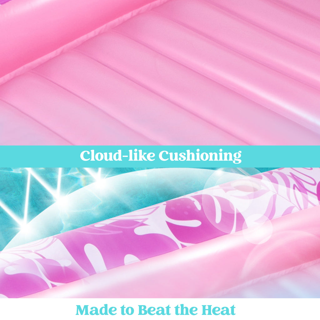 SYNCFUN Inflatable Tanning Pool Lounger Float, Extra Large Pool Floats Adult with Pillow, 4 in 1 Suntan Tub Raft Floatie, Sunbathing Bed Lounge Blow Up Ball Pit Party Gifts, Hot Pink