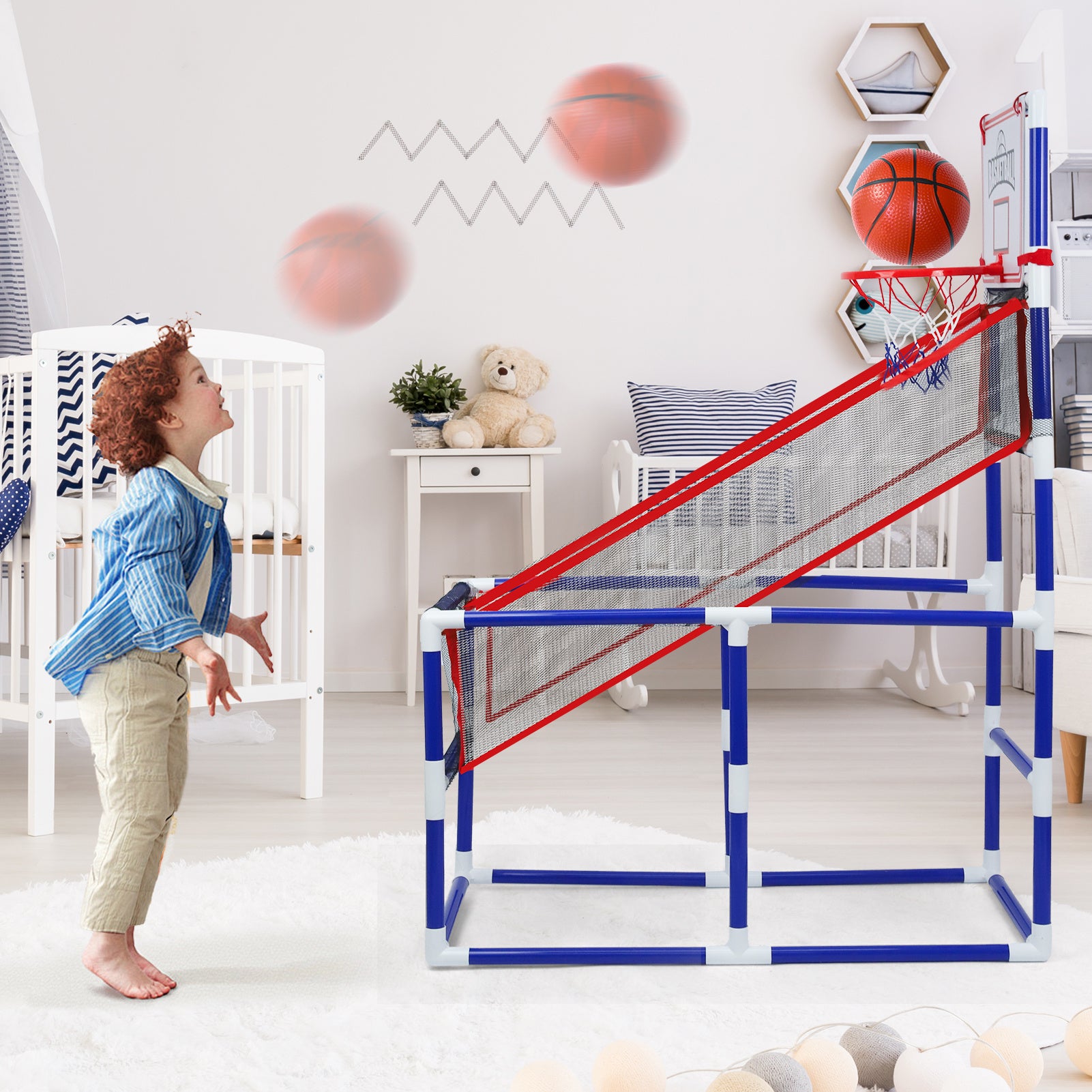 Basketball Game Set with 2 Balls for Kids,Adjustable Toy Game Sport with Storage for 3 to 6 Years Old, Kids Basketball Hoop Suited for Outdoor and Indoor