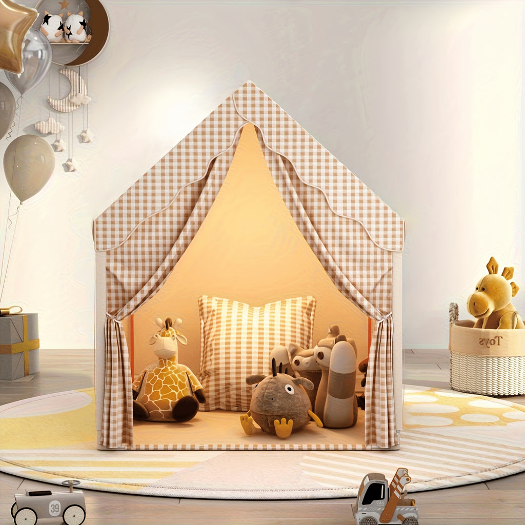 1 Indoor/ Outdoor Play Tent - Lovely Checked Cabin Style, Polyester, Perfect for Home Decor, Casual Entertainment and Role Playing Games. Perfect for Holiday Gifts, Holiday Decorations and Family Parties (Excluding Lights and Toys)