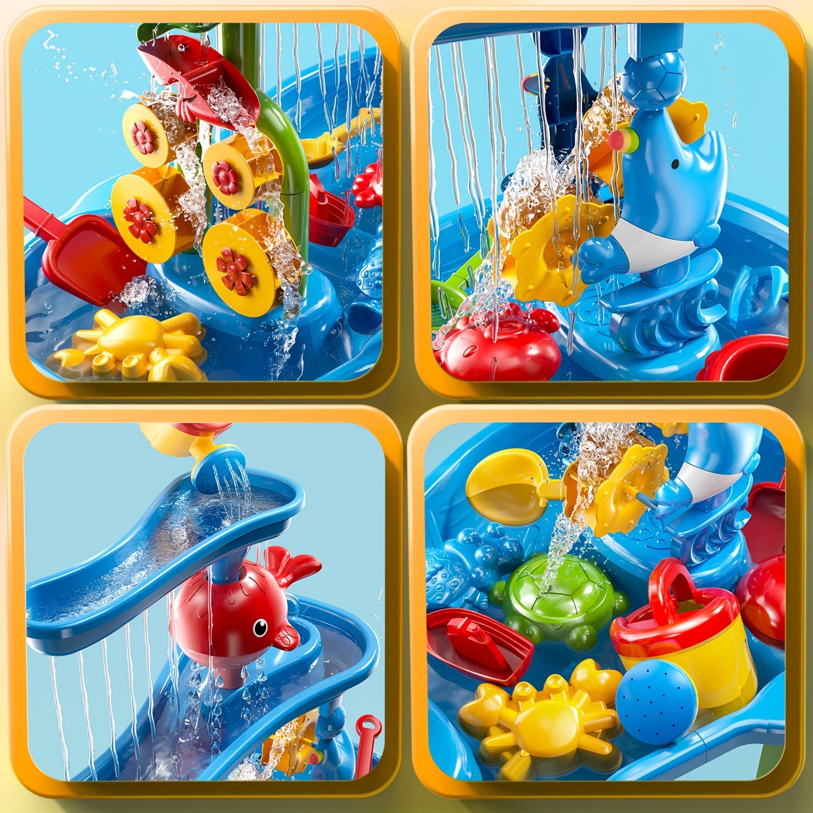 3-Tier Kids Sand Water Table with Shovel, Scoop & Strainer - Outdoor Blue Educational Sensory Play for Beach, Backyard, Summer Holidays