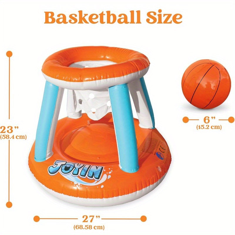 SYNCFUN Inflatable Pool Float Set Volleyball Net & Basketball Hoops, Floating Swimming Party Games & Activities Toy for Kids And Adults, Summer Floaties, Volleyball Court Basketball, L-Orange