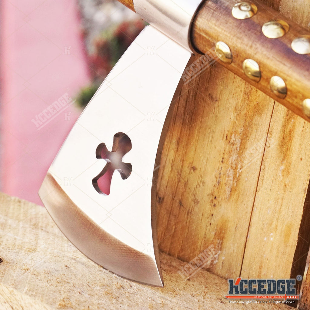 19" Native American Indian Hatchet Tomahawk w/ Non-Functional Peace Pipe Southwestern Style Replica Axe Display with Stainless Steel Bowl & Wooden Handle - Wrapped Shaft with Feather & Brass Accents - Decorative Hatchet Collectible for Western Decor & Cul
