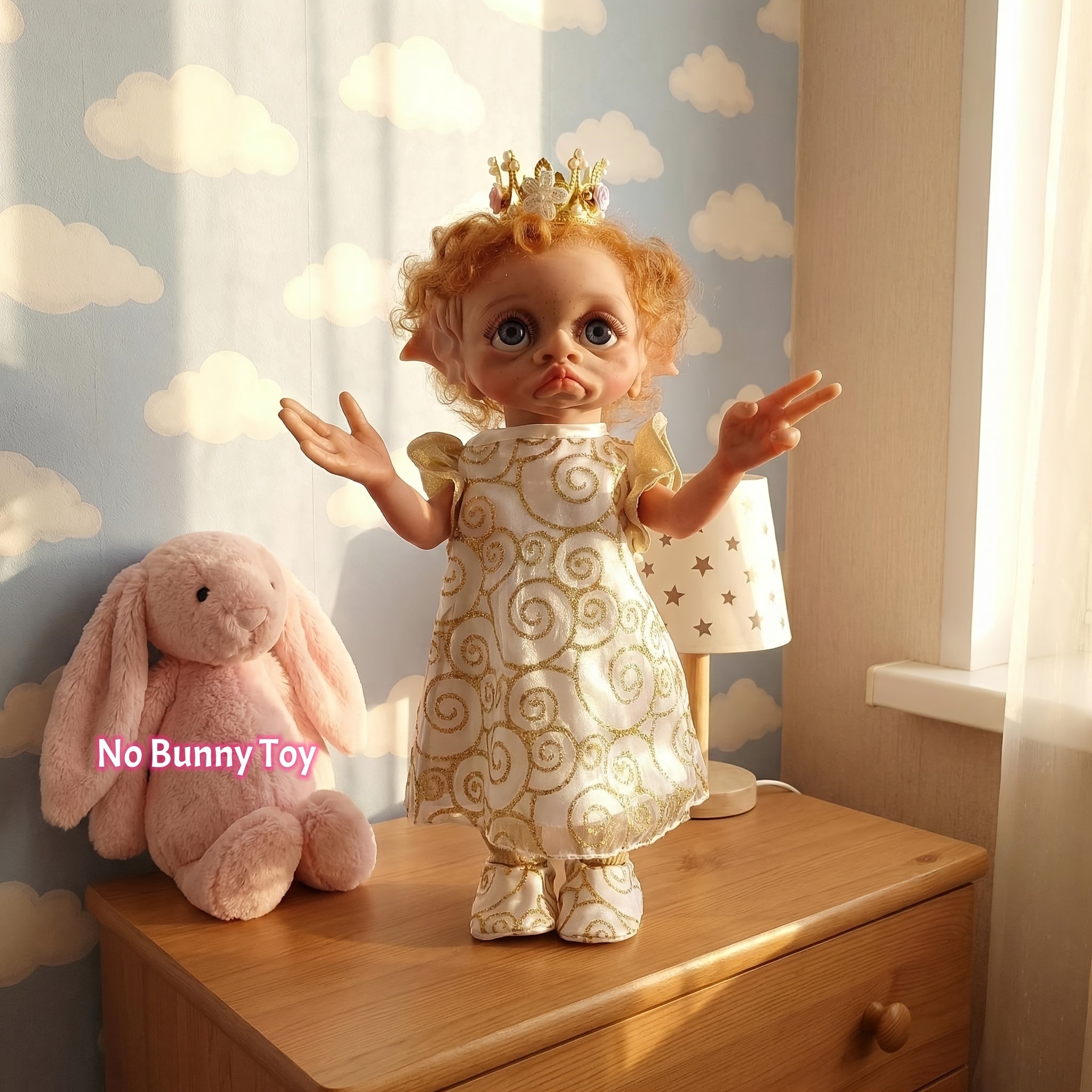 15 Inches/ 38Cm Soft Vinyl Reborn Doll Fully Hand Painted Fairy Elf Collectible Art Doll, Halloween/ Thanksgiving Day/ Christmas Gift Carnival Easter Gift