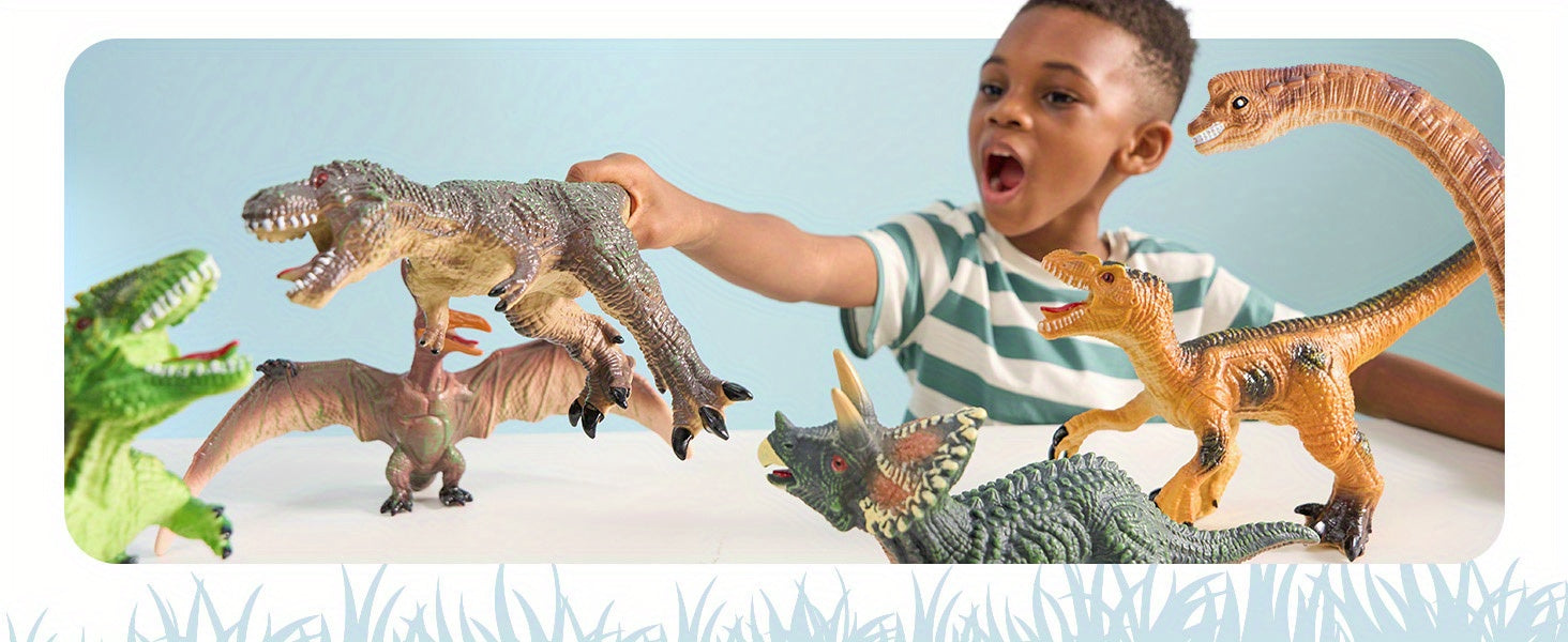 6pcs Large Dinosaur Figures with Educational Book, Jumbo Soft Dinosaur Toys for Toddlers 1+Years Old, Realistic Dinosaur Playset for Kids, Perfect Gift for Boys & Girls, for Christmas Party And Christmas Toys