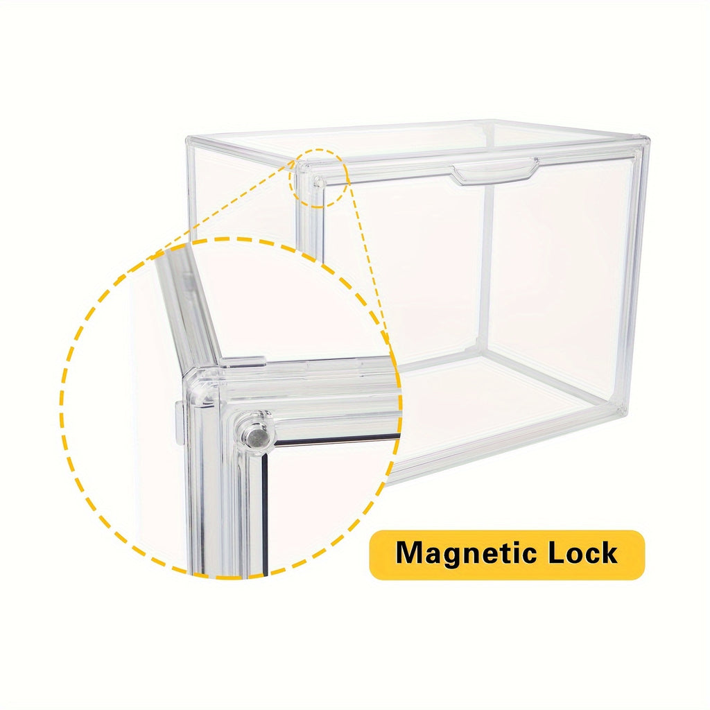 1/2pcs XL Clear Stackable Acrylic Storage Bins with Magnetic Lid, Dustproof Large Showcase for Helmet, Figures Collectibles, Shoe, Book, Bag Organizer Cosmetic Display Cases