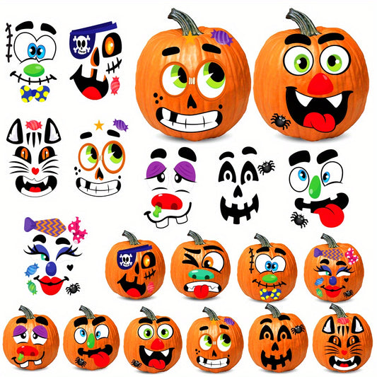 JOYFY Halloween Make 40 Faces Pumpkin Decorating Stickers with 18 Sticker Sheets in 12 Different Designs And Sizes Party Supplies Trick Or Treat Party Favors