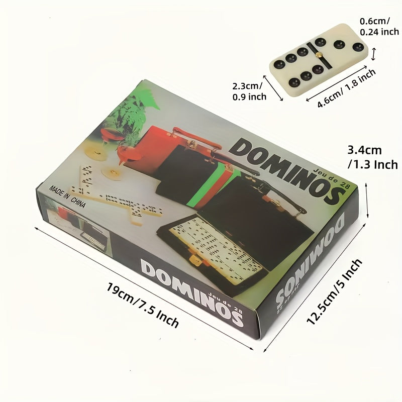 Domino Set -28 Classic Black Dominoes Boxed | Thanksgiving, Halloween, Christmas Ideal Gift | Durable Plastic Dominoes And Leather Storage Box, Portable Design Suitable for Family Games, Party Group Games. Elegant Packaging, Advanced Card Surface
