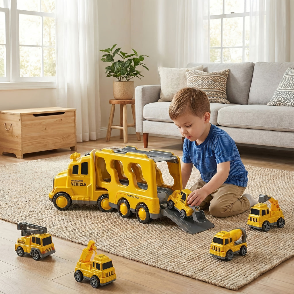 [Birthday Halloween Christmas] 7pcs Set Kids Car Toys, 7 in 1 Construction Vehicle Truck Set with Playmat And Additions, Kids Boys Girls Birthday Halloween Christmas Gift