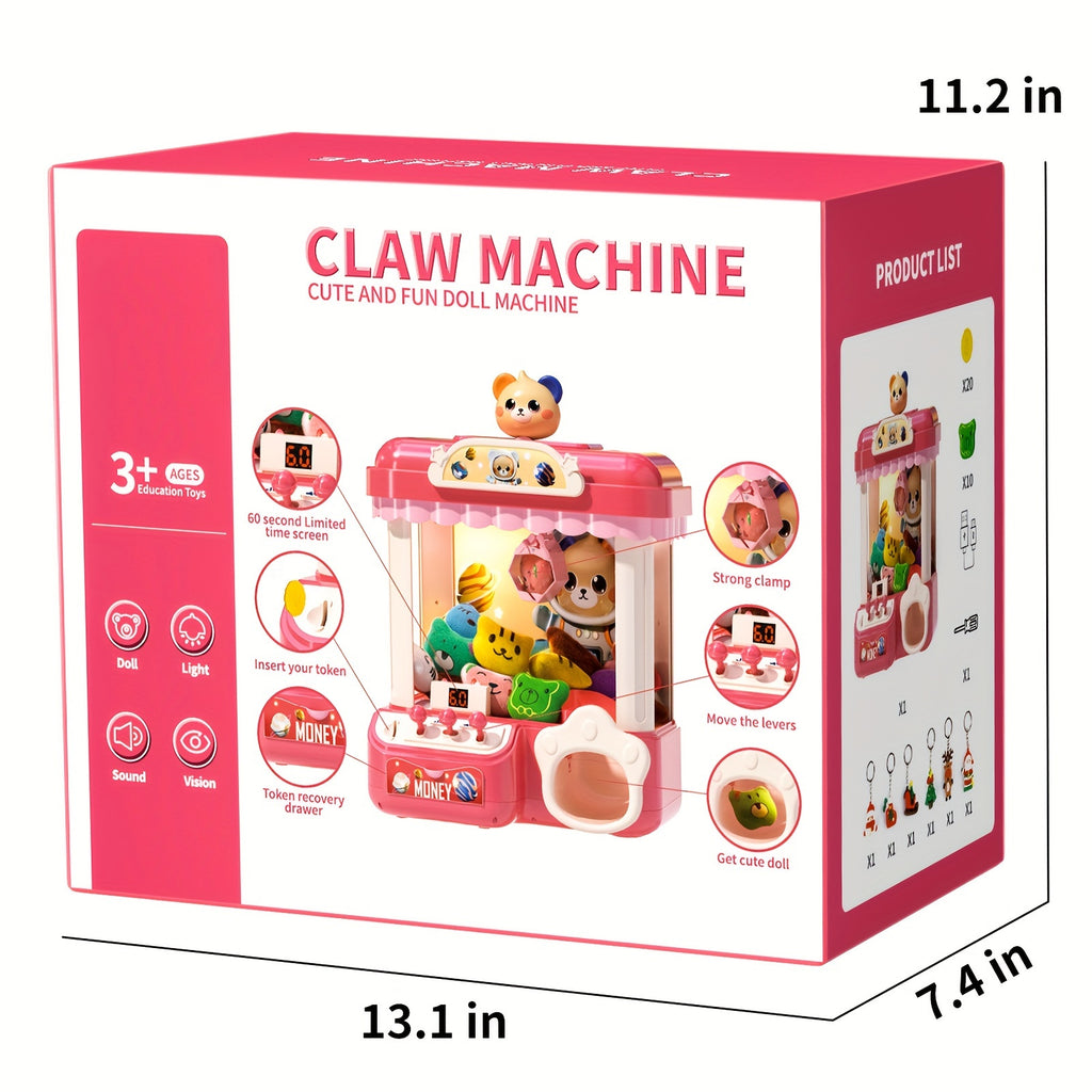Mini Claw Machine for Kids Toys with Light Music Pink Gift Exercise Hand-Brain Coordination for Children
