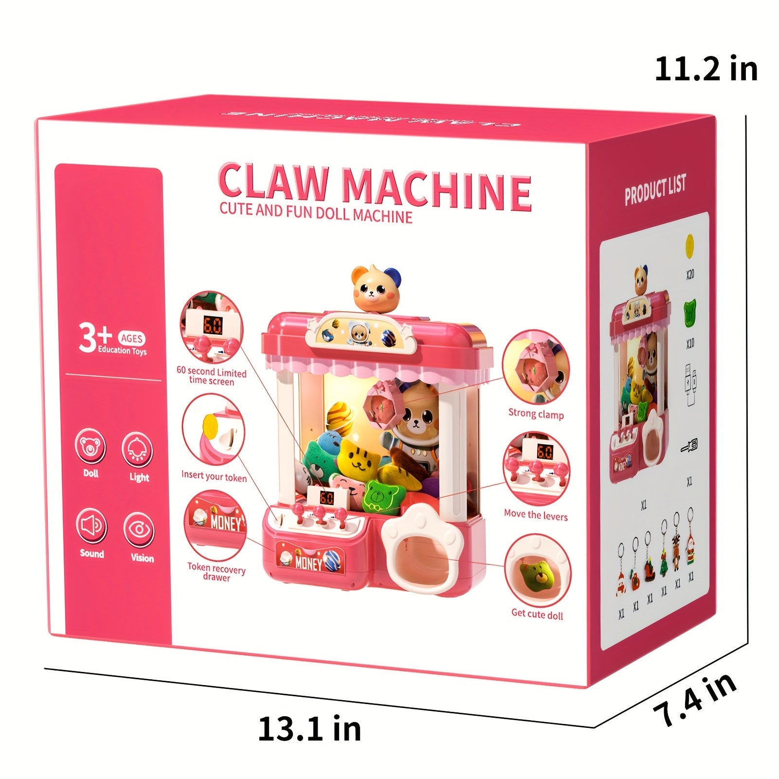 Mini Claw Machine for Kids Toys with Light Music Pink Gift Exercise Hand-Brain Coordination for Children