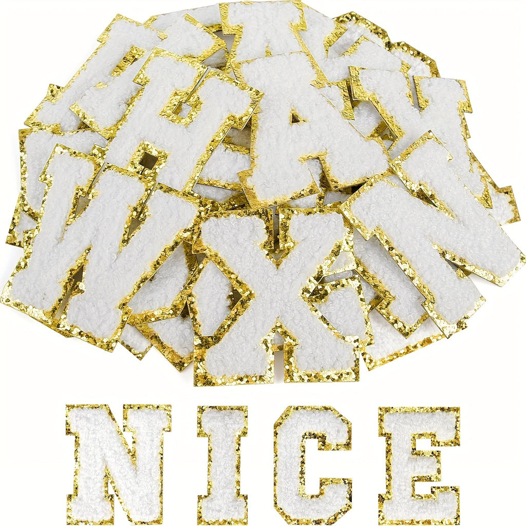 26pcs Self Adhesive Letter Patches Chenille Letters Stickers, A-Z Embroidered Applique Patches Alphabet Cloth Patch for Clothes, Bags, Hat, Phone Case, DIY Accessories