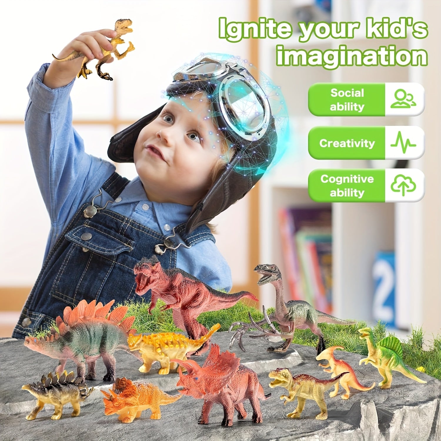 46pcs Dinosaur Toys for Boys - Realistic Jurassic Dinosaurs Figures with Eggs&Trees&Fence, Educational Toy for Youngsters, Creat a Dinosaur World with Parents and Friends, Ideal Easter Gifts for Kids
