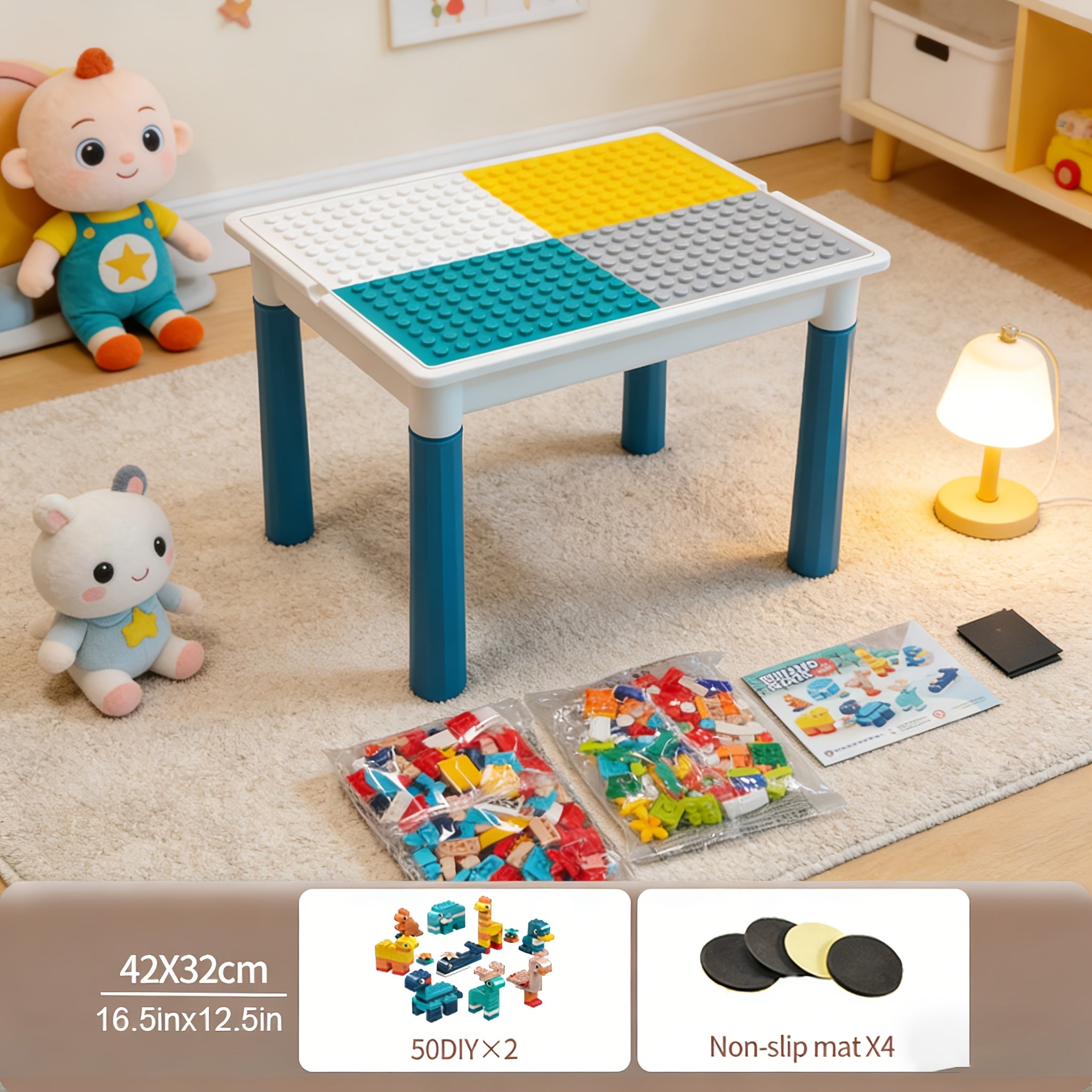 [24H Ship]16.54*12.6inch Multifunctional Building Block Table Set, with Storage Boxes & Chair, All-in-One Sturdy Construction for Boys & Girls, with ABS Material, Suitable As Halloween, Christmas, Thanksgiving, New Year's Day Gifts, Christmas Gifts