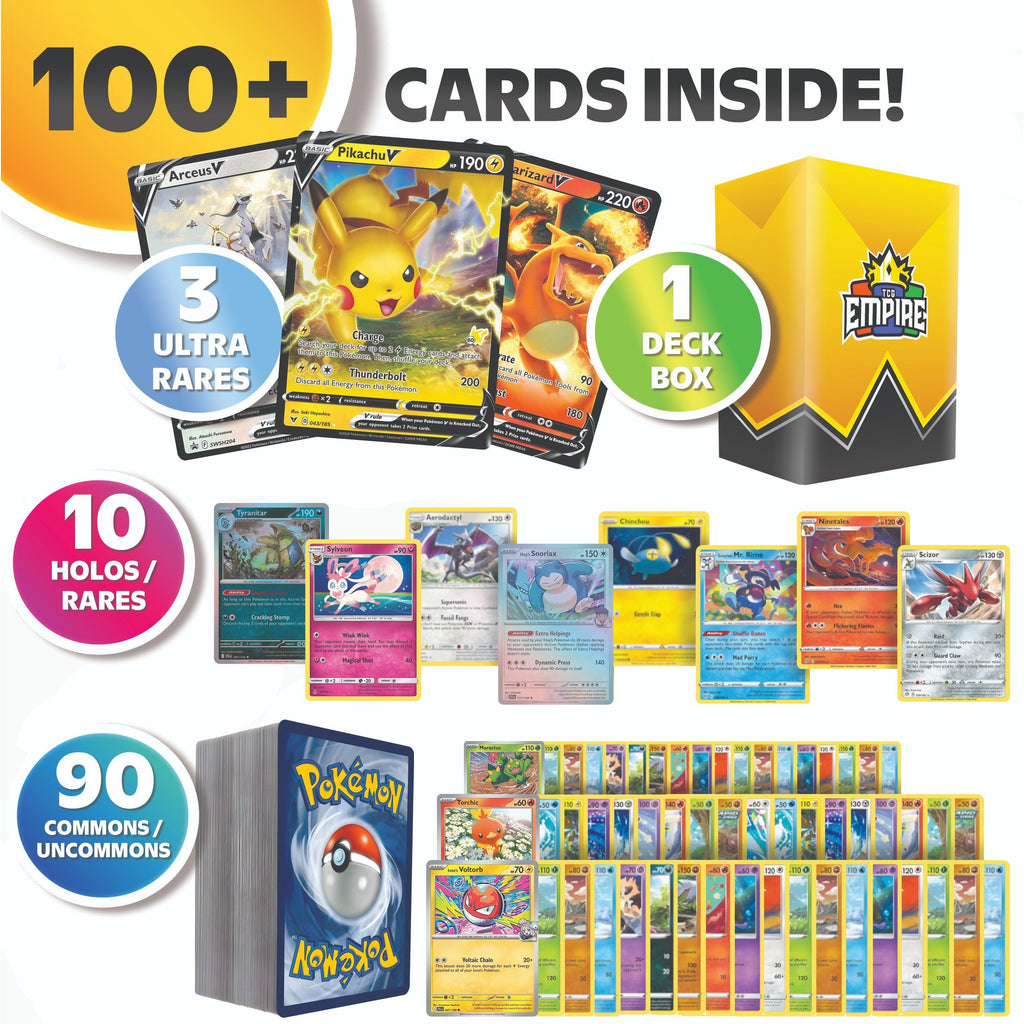 Pokémon Triple Power Ultra Rare Battle Bundle | 100+ Pokemon Cards | 3x Double or Ultra Rares Guaranteed! | Holos & Rares Included | TCG Empire Storage Box