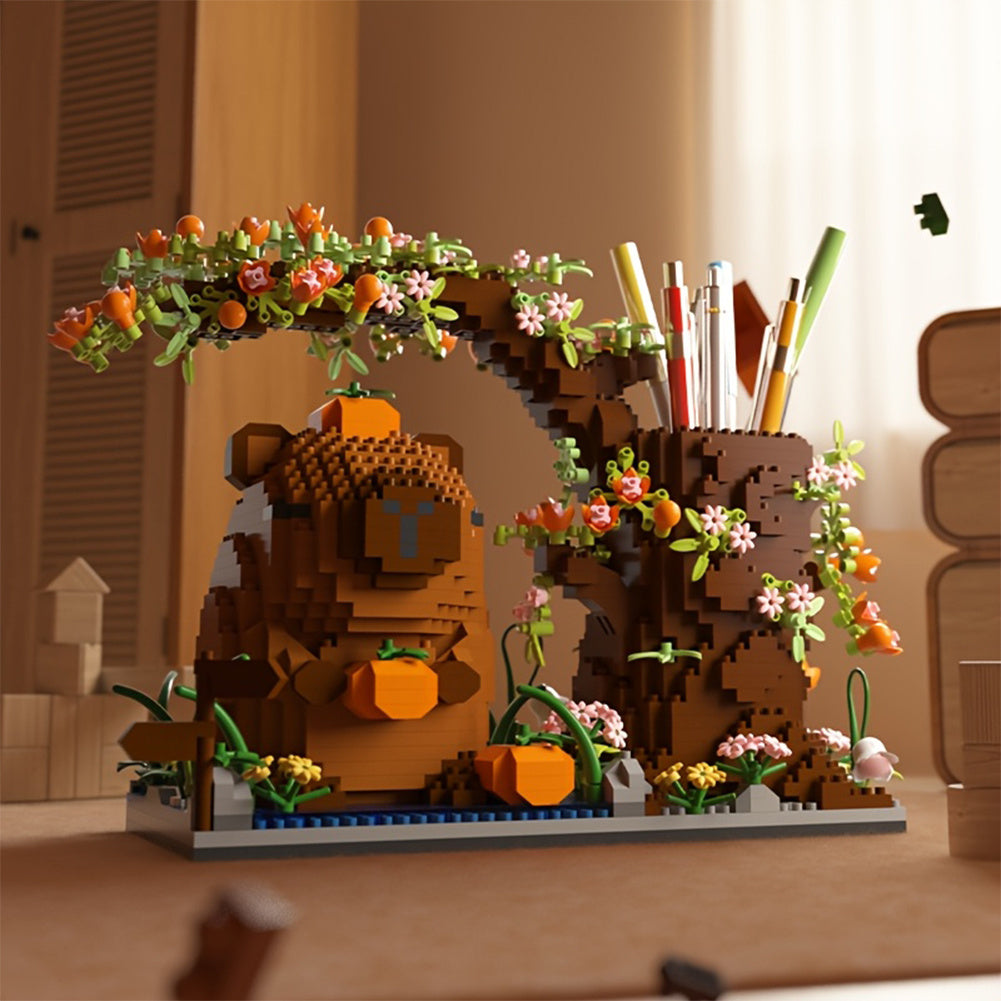 1880pcs Capybara Building Block Pen Holder Micro Building Block Capybara Mini Brick Figures Toys Animal Theme Desktop Decoration for Office Supplies Cosmetics & Handicrafts Birthday Gift
