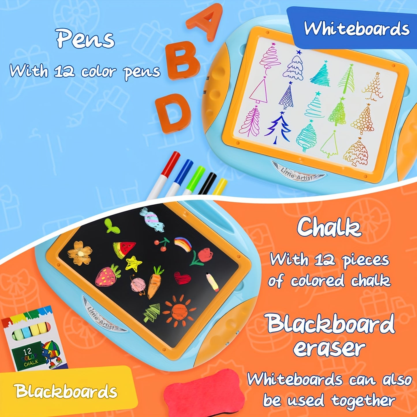 [Portable Toy Gift] Kids Magnetic Drawing Board, Double Sided Doodle Board Toy - with Teaching Supplies And Drawing Additions - Portable, Space Saving Design, Toy Gift for Boys And Girls