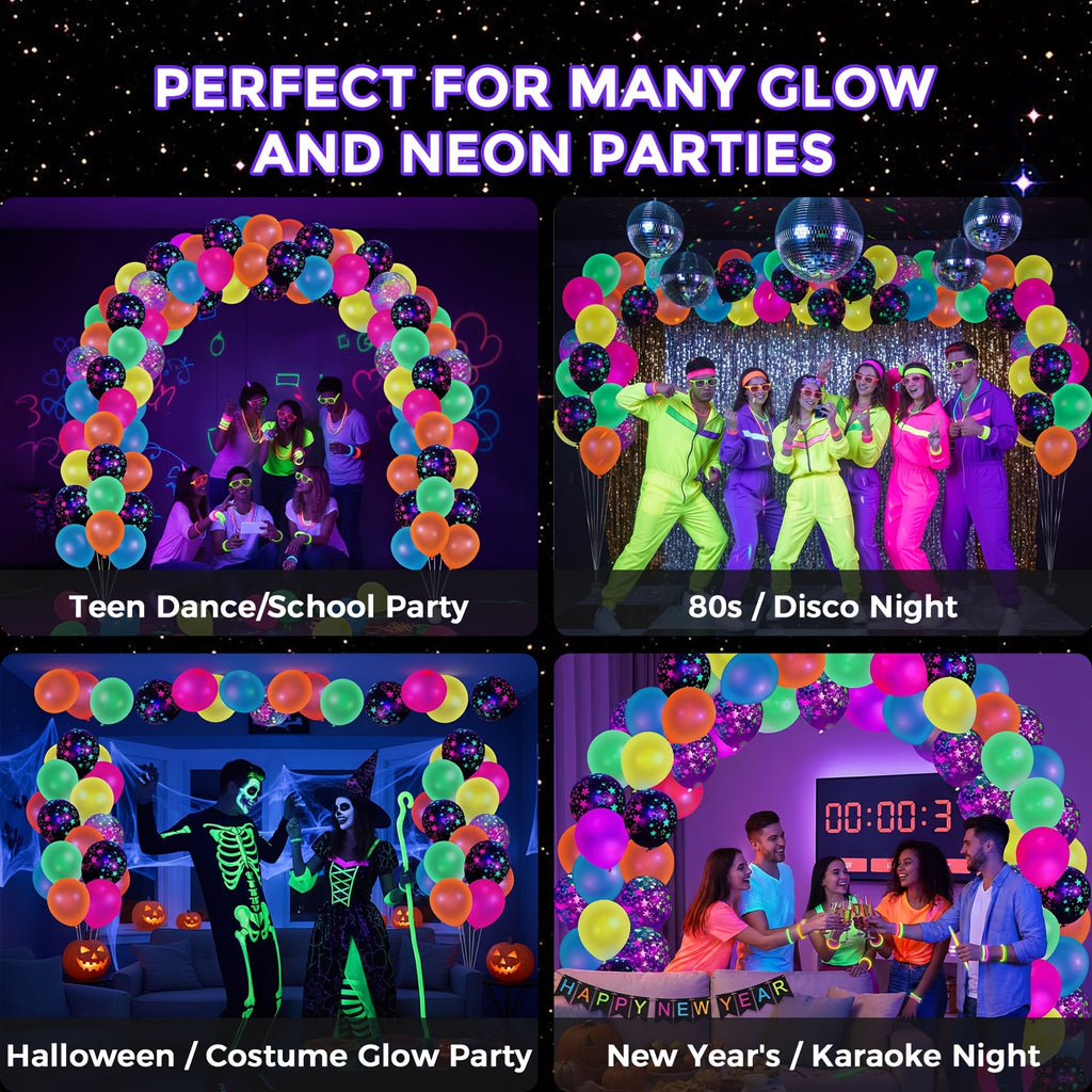 42pcs Glow Balloons Assorted, 12 Inches UV Neon Balloons With Neon Stars Glow In The Dark Balloons Party Fluorescent Balloons For Birthday Wedding Glow Party Supplies, Easter Decorations