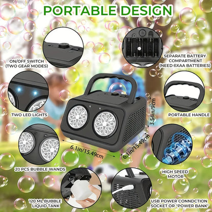 [Double Fan Bubble Machine] 1/ 2 Sets - Party Essential, Atmosphere Bubble Machine, Indoor and Outdoor Children's Toys, Wedding, Birthday, Halloween and Christmas Gifts (excluding Batteries and Foam Liquid), Activities and Entertainment