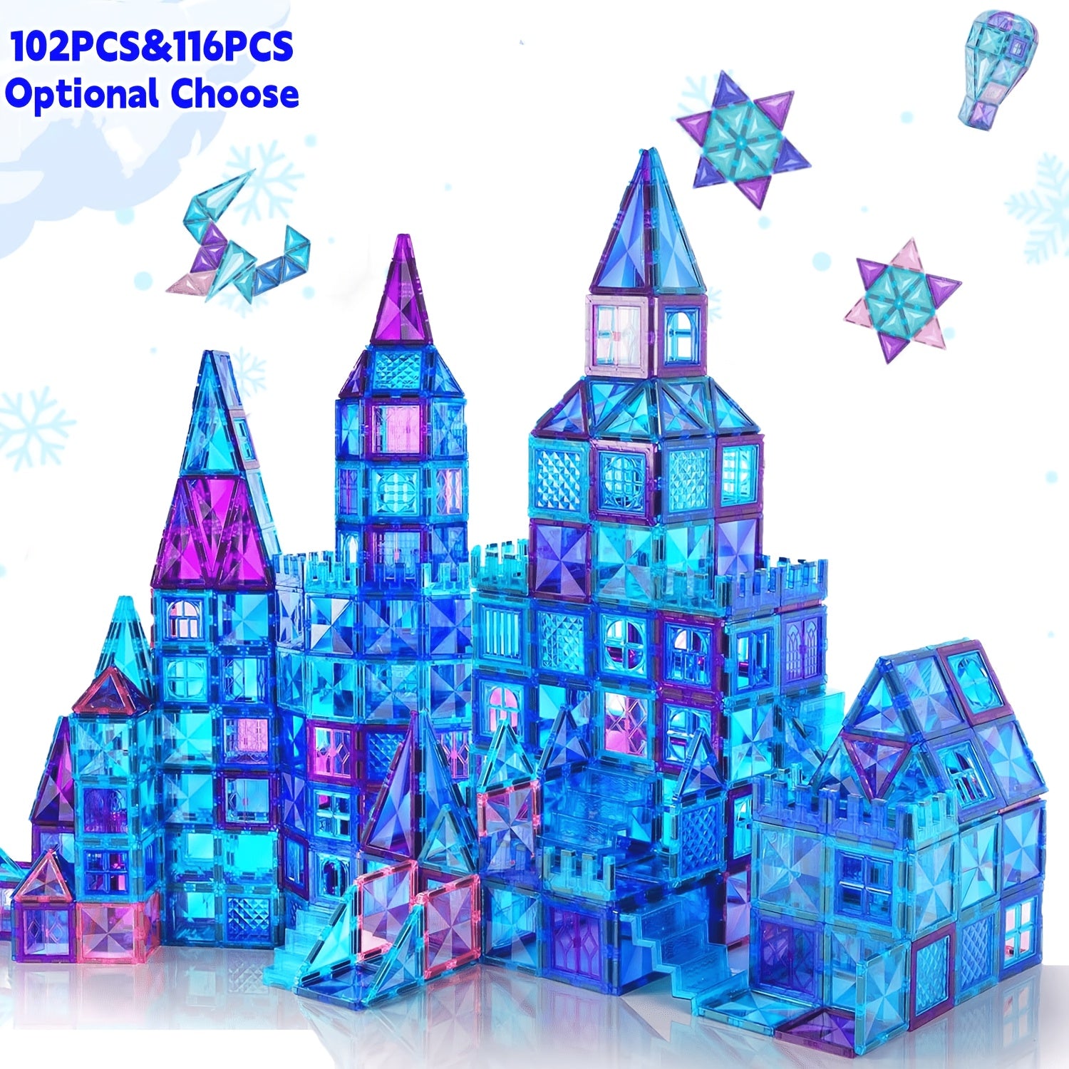 102pcs/116pcs Castle Magnetic Tiles, 3D STEM Sensory Toy Building Blocks, Pretend Castle Playset Theme Magnetic Structure, Preschool Learning And Interactive Toy Gifts for Boys Girls Age 3+, Early Development & Activity Toys Gifts for Kids