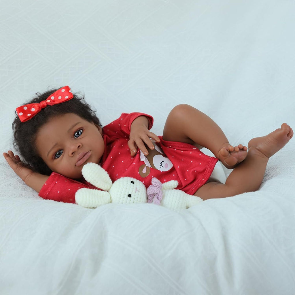 [20-Inch Realistic Doll] Vividoll Reborn Doll - Black Girl Style Fabric Body Reborn Doll With Soft Body And Hair Implant - 20-Inch Realistic Newborn Girl Doll (Doll Solely/ Additions Not Included)