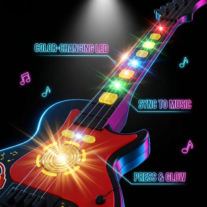 Kids Electric Guitar Toy with Microphone, Musical Instrument Toy with Light And Sound, Guitar for Toddlers 3-8, Birthday Gift for Boys Girls