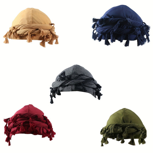 [For Outdoor] 5pcs Vintage Ethnic Turban For Men With Tassel - Durag Head Wraps, Soft Elastic Fit & Perfect For Outdoor