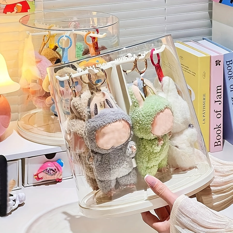 1pc 360-degree Rotating Acrylic Display Case Compatible with LABUBU - Lidded Doll Storage Box - with Transparent Dust Cover - Multi-layer Hanging Rack, for Plush Toys And Action Figure Collections - Does Not Include Dolls, Collection Storage,