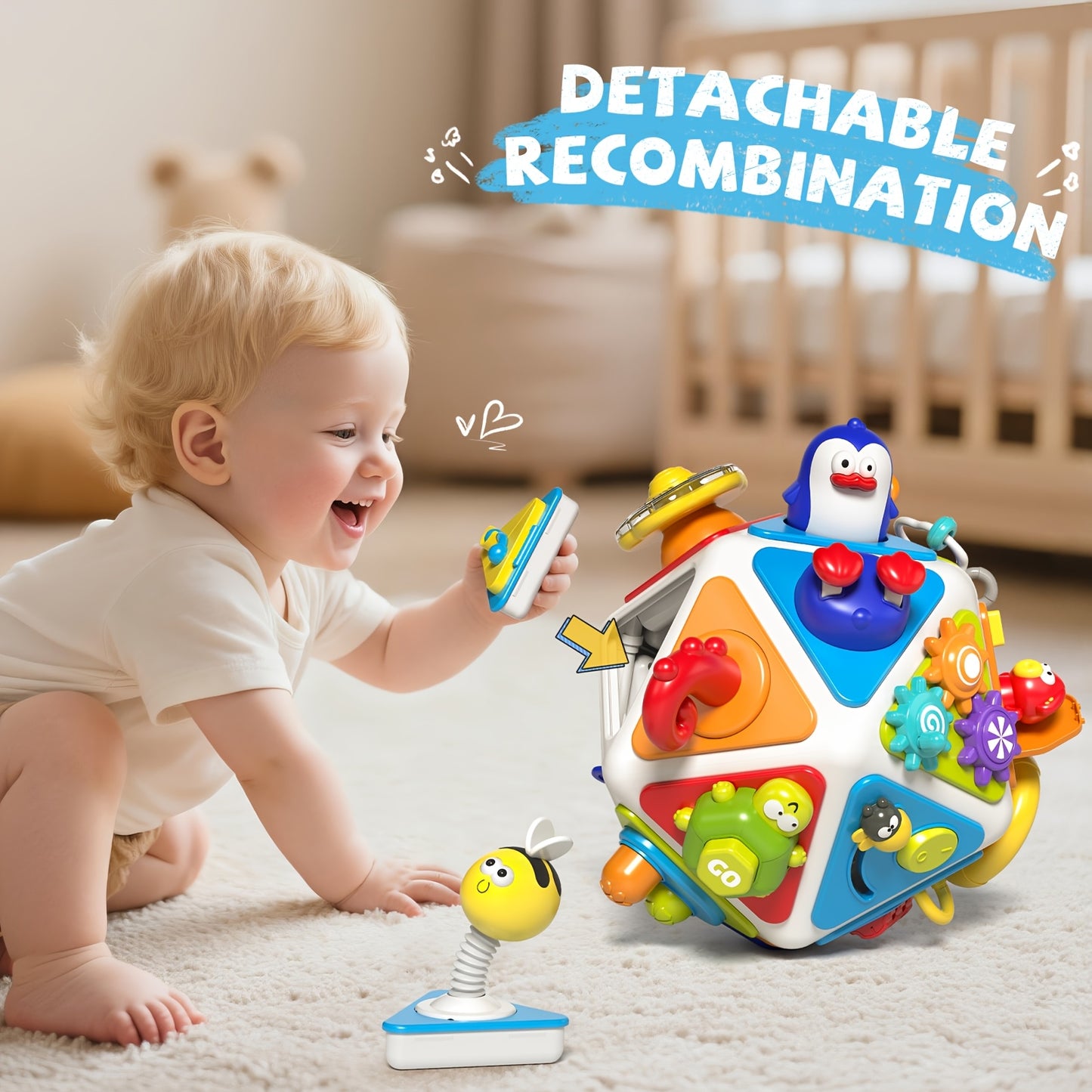 20-In-1 Toddler Busy Board Cube Toys, Active Cube Toys for 1-Year-Old Boys Girls Kids, Early Educational Sensory Toys for Toddlers 1 to 3 Years, Travel Toys Gifts for 1-Year-Old Boy Girl