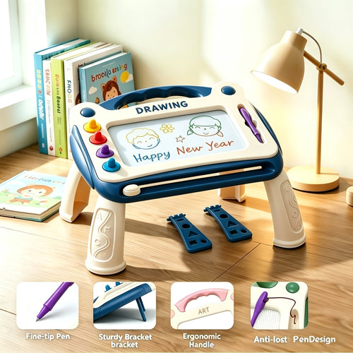 A Drawing Board for Kids That Includes Four Stamps, Four Holders, And One Pen. It'S an Educational Toy Designed for Learning, Perfect for Doodling, And Serves As a Smart Learning Tool. This Makes a Great Birthday Present for Both Boys And Girls