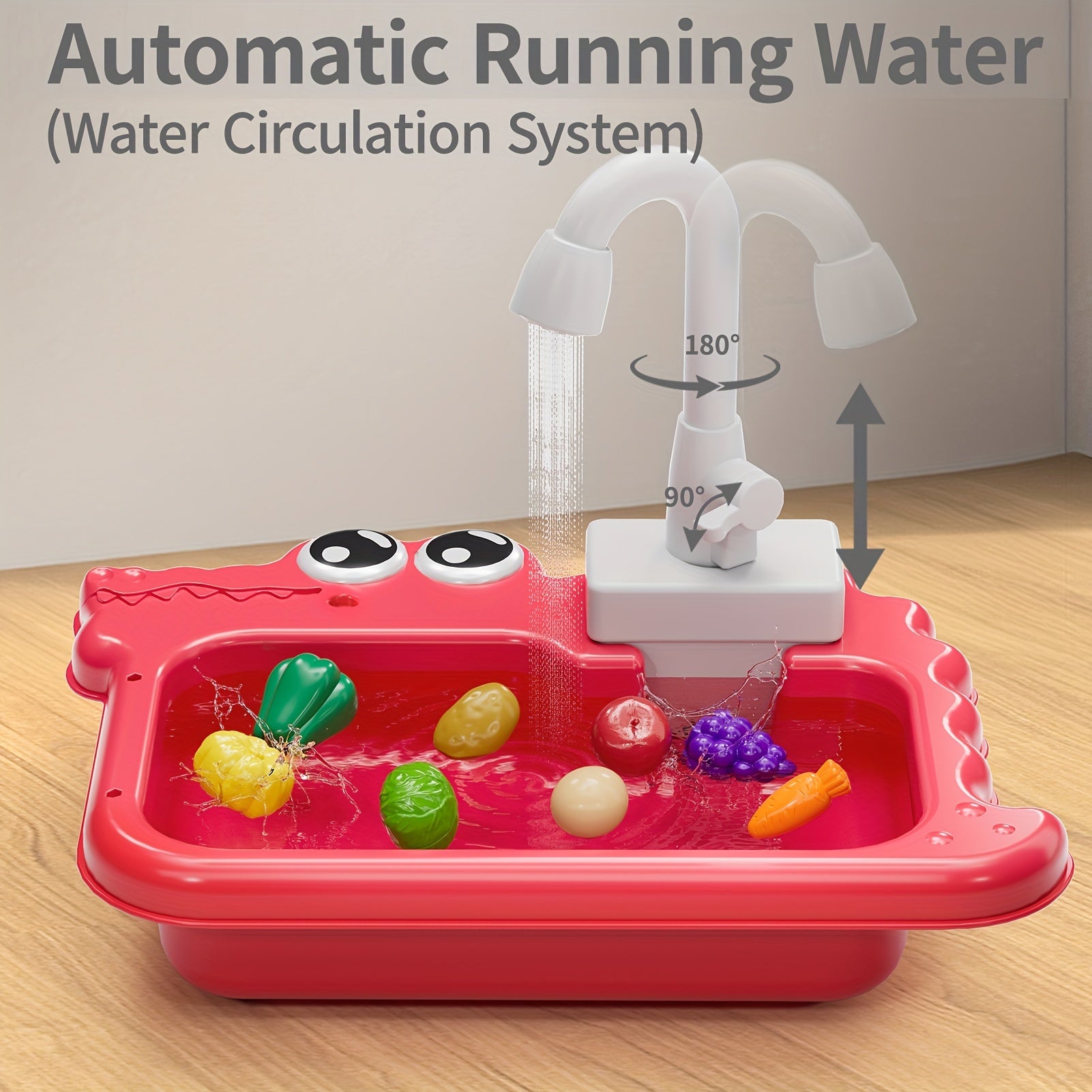 Mini Sink Toy, Play Sink with Running Water, Automatic Water Cycle System, Kids Pretend Role Play Dishwasher Toys for Boys And Girls
