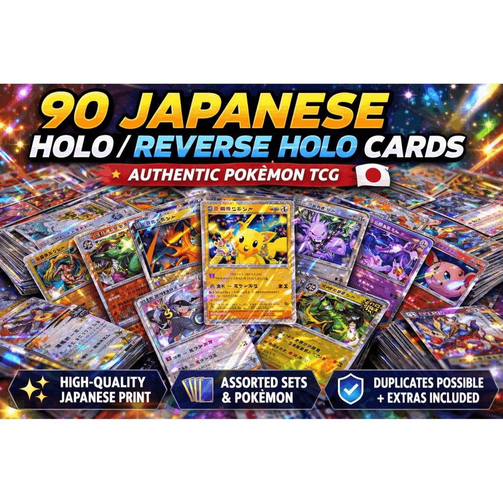 Pokemon TCG Lot of 30 Japanese Holo & Reverse Holo Cards 60 Base– Assorted Japanese Edition Holographic Pokemon Trading Cards Collection