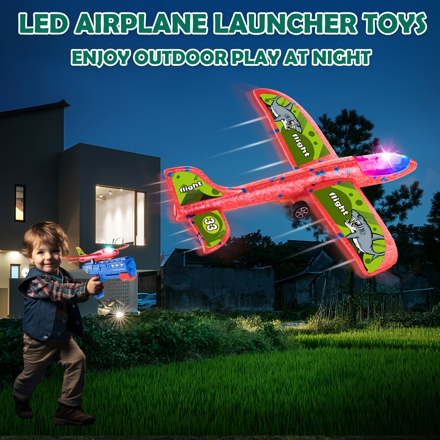 Airplane Launcher Toy with 3 Stickers - Interactive Flying Game, 2 Flight Modes, Durable PP Material, Easy Assembly - Ideal for Outdoor Play, Halloween, Christmas, Birthday Gifts for Ages 3-12