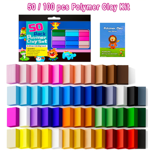 50/100 Vibrant Colors Small Polymer Clay Kit - Oven Bake Modeling Clay Set | Non-Stick, Non-Toxic | Craft Kit for Jewelry Making, Miniatures And Home Decor | Ideal Holiday Gift for Kids & Art Enthusiasts & Beginners (10G/Block)