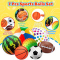 7pcs Ball Toy Set (with Air Pump) -10.6-inch Large Playground Ball to 6-inch Basketball/football/rugby, Suitable for Home, Yard, Pool, Classroom, Park Use, Ideal Party Gift for Children of 472.44inch+