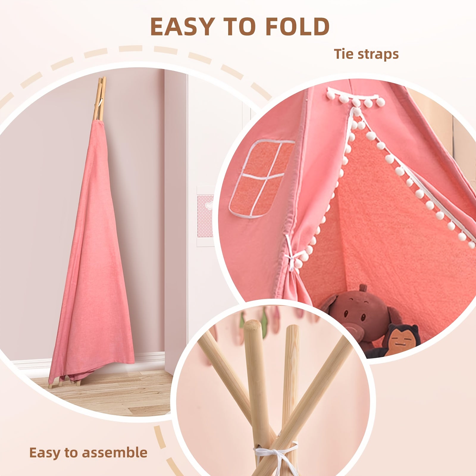 Teepee Tent, Indoor/Outdoor Play Tent Suitable for Nordic Conical Family Princess Small House, Washable Tent for Birthdays And Holidays, Christmas And Halloween (Without Padding)