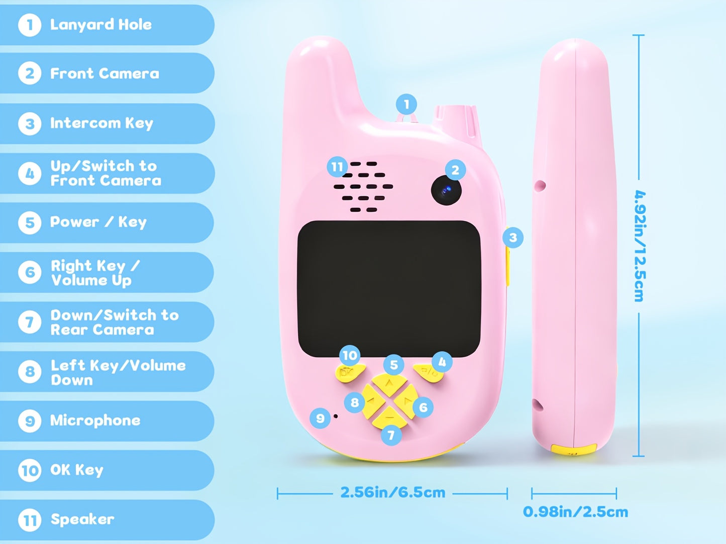 Video Walkie Talkies (2pcs) with Voice Changer, Video Call, Take A Picture, Dual Cameras for Indoor Play Camping Hiking Travel Birthday Gift, Outdoor Communication, Travel Essentials, Colorful Design, Durable(2412-2462MHZ)