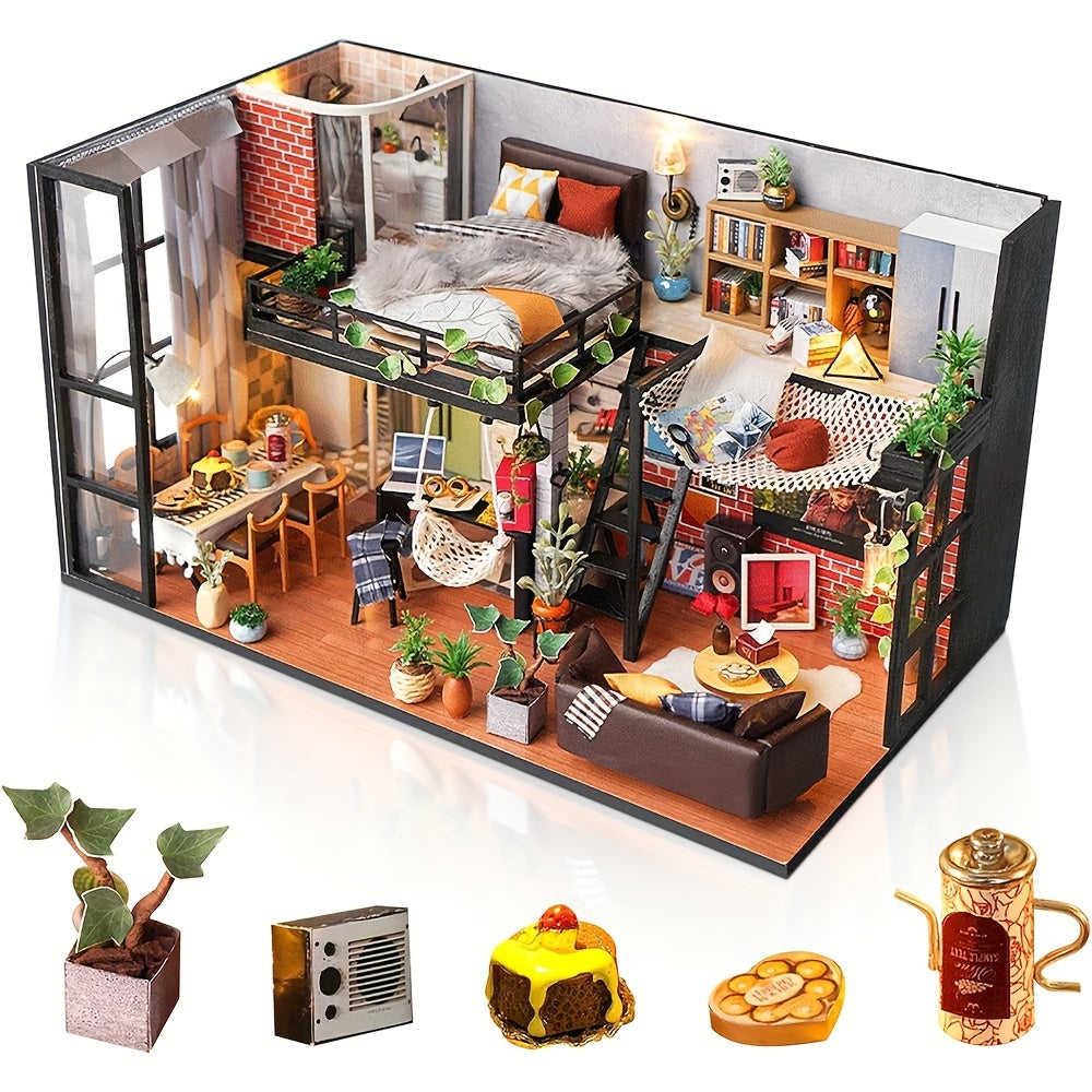 Handmade 3D Puzzle Dollhouse Set with Protective Cover - Charming Interior Design, Perfect for Home Decoration & Holiday Presents - Glue & Batteries Not Provided, Miniature Dollhouse Additions