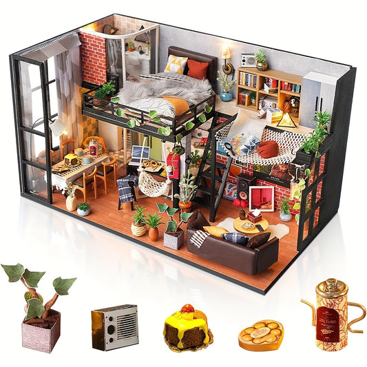 Handmade 3D Puzzle Dollhouse Set with Protective Cover - Charming Interior Design, Perfect for Home Decoration & Holiday Presents - Glue & Batteries Not Provided, Miniature Dollhouse Additions