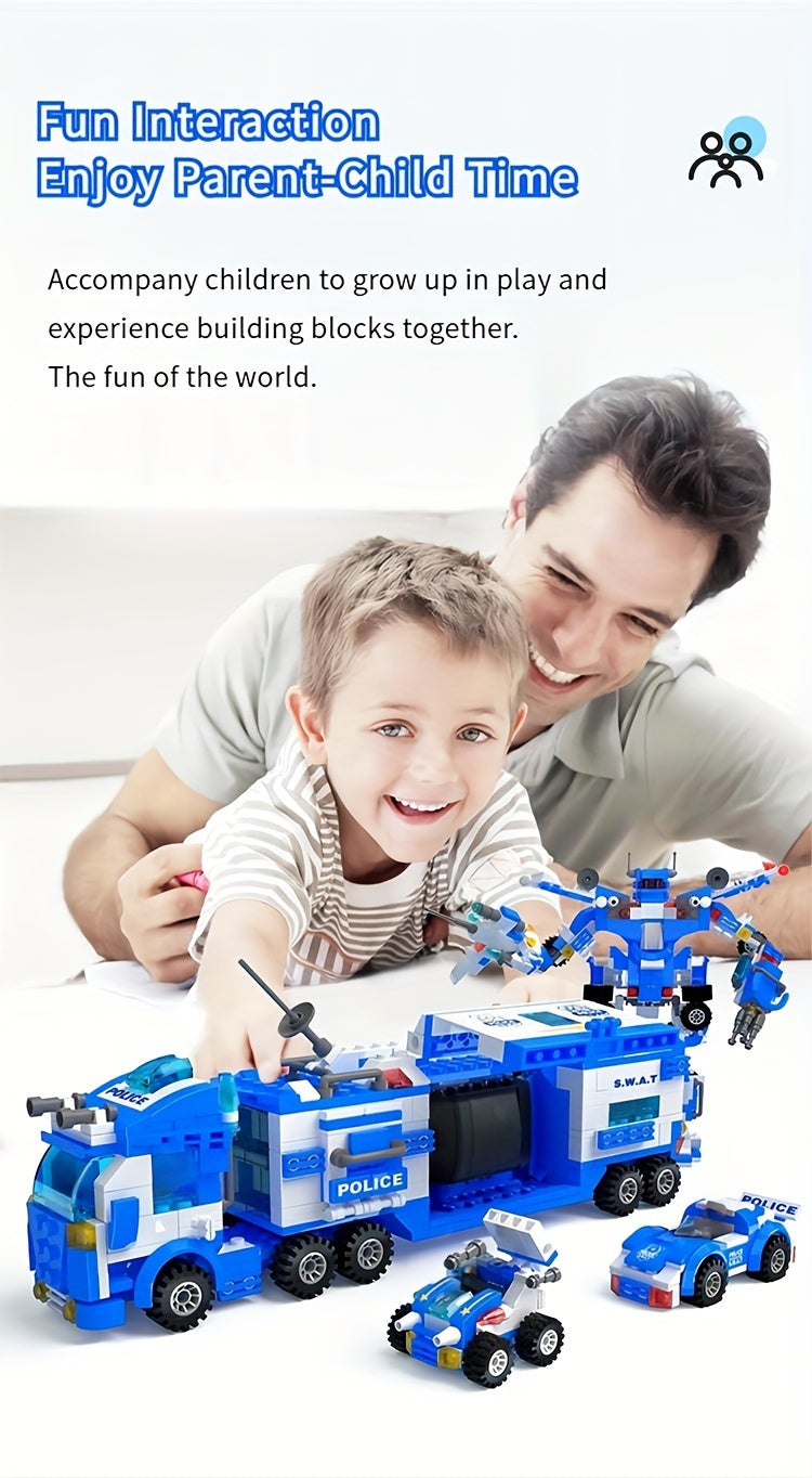 [24H Ship] 700pcs Department Car Building Blocks, City Patrol Police Toy, Vehicle Truck Action Figures Brick Toys For Children, Role-Play Toys For Boys, Halloween, Thanksgiving Day, Christmas Gift, Random Ship With Blue/ Black Color