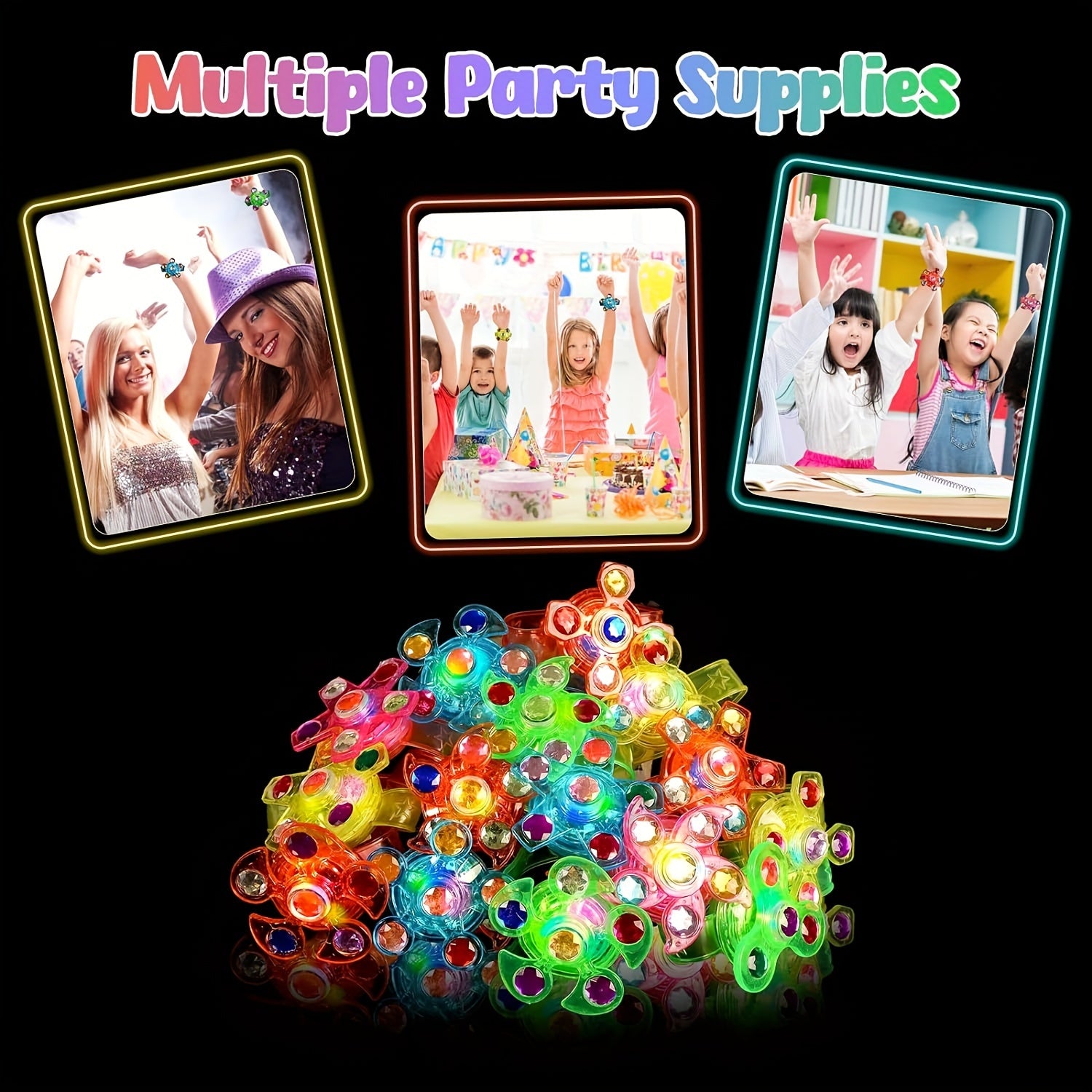 MEZHOBBY LED Illuminated Wristbands, Glowing Party Gifts, LED Light Fidget Spinner Wristbands for Children, Birthday Presents, Classroom Rewards, And Goodie Bag Fillers for Boys And Girls (12/30)