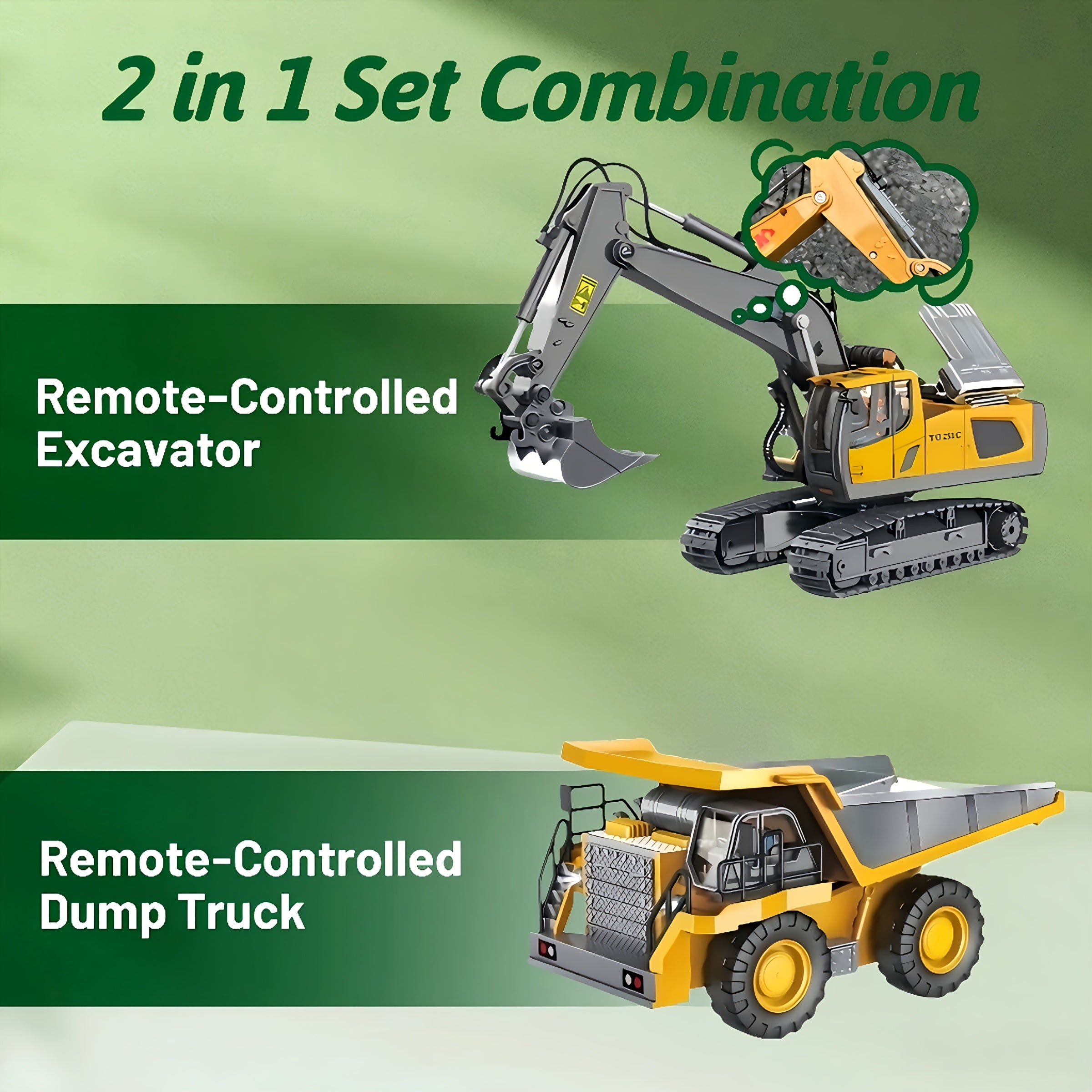 2pcs/3pcs/4pcs Set Remote Control Engineering Vehicle Set, 2.4G High-tech 11-channel Remote Control Excavator Dump Truck Bulldozer Alloy Plastic Engineering Vehicle Remote Control Construction Toy Car Set