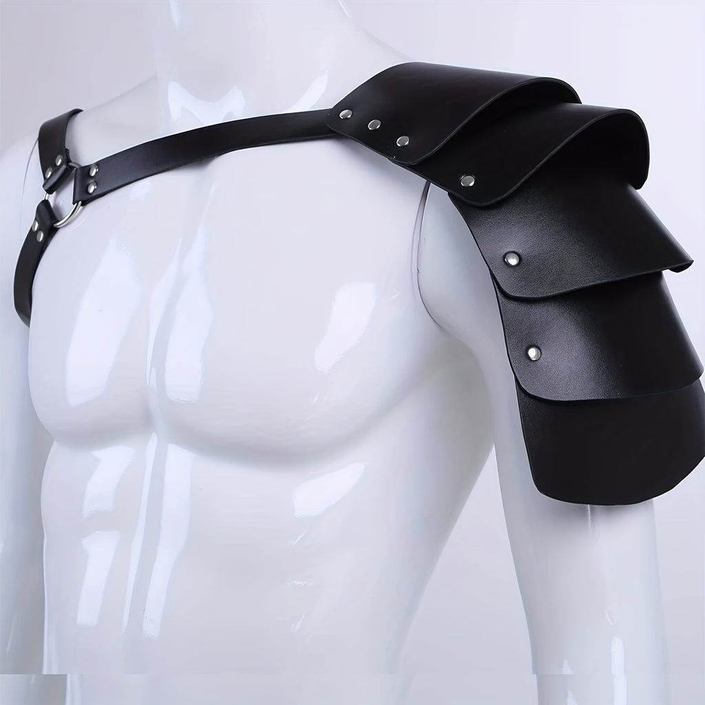 Single PU Leather Shoulder Armor Warrior Shoulder Armor with Belt Costume Dress Up Props for Men