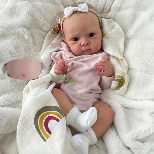 [Birthday Gifts] Realistic -Scale 18inch/45cm Reborn Baby Girl Doll with 3D-Painted Skin & Visible Veins - Soft Vinyl Newborn Doll Suitable for Collectors, Doll, Birthday Gifts, Decor - Tone Bebe Girl Alive Art