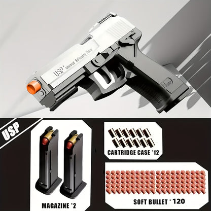 2024 USP Toy Gun Soft Clip Pistol, Continuous Shooting, with Ejecting Shells, Toy Foam Blaster, Cool Rapid-Fire Toy Gun Educational Models, Outdoor Shooting Games, Halloween, Thanksgiving, Christmas, Birthday Gift for Boys Girls